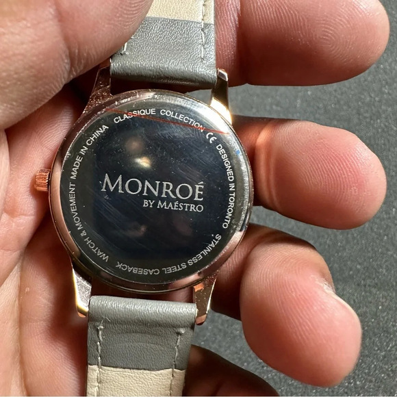 Ladies monroe by maestro quartz watch rose gold tone gray leather straps working - Picture 7 of 7
